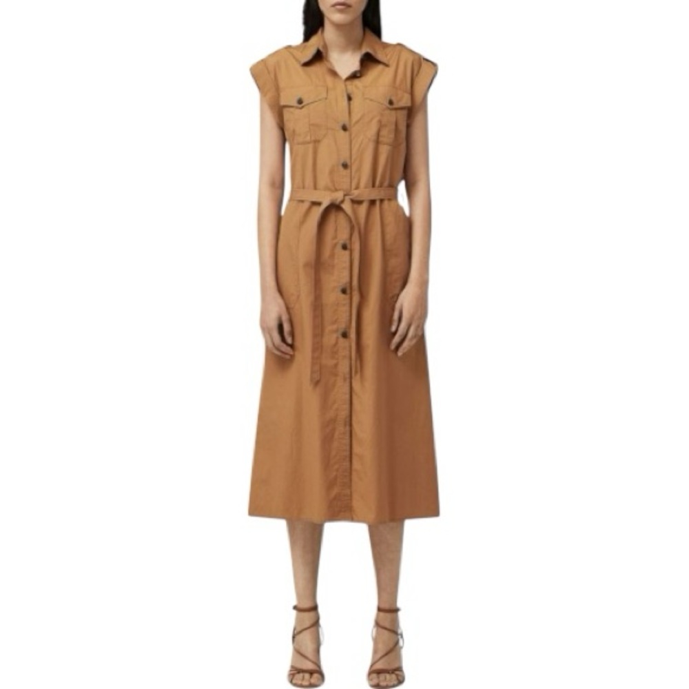 New Rag & Bone $450 Roxanne Shirt Cotton Midi Dress Khaki Medium No Belt